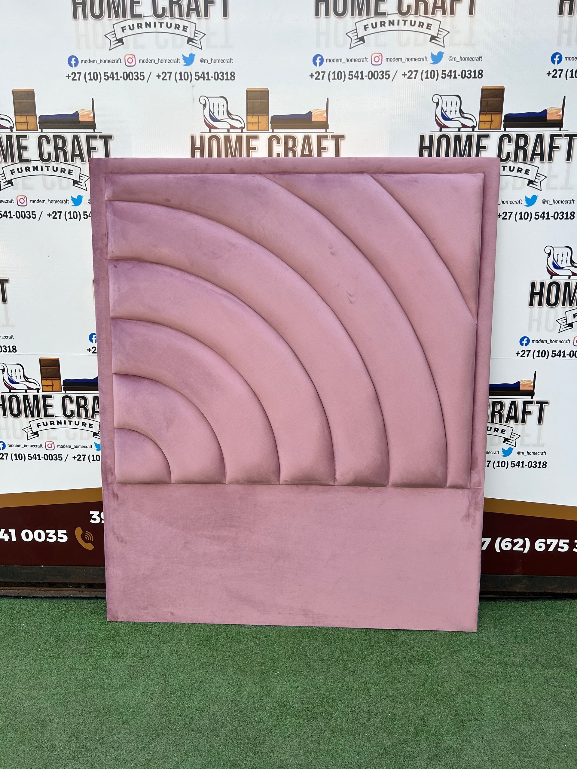 Double Headboard With Curved Panels - Pink