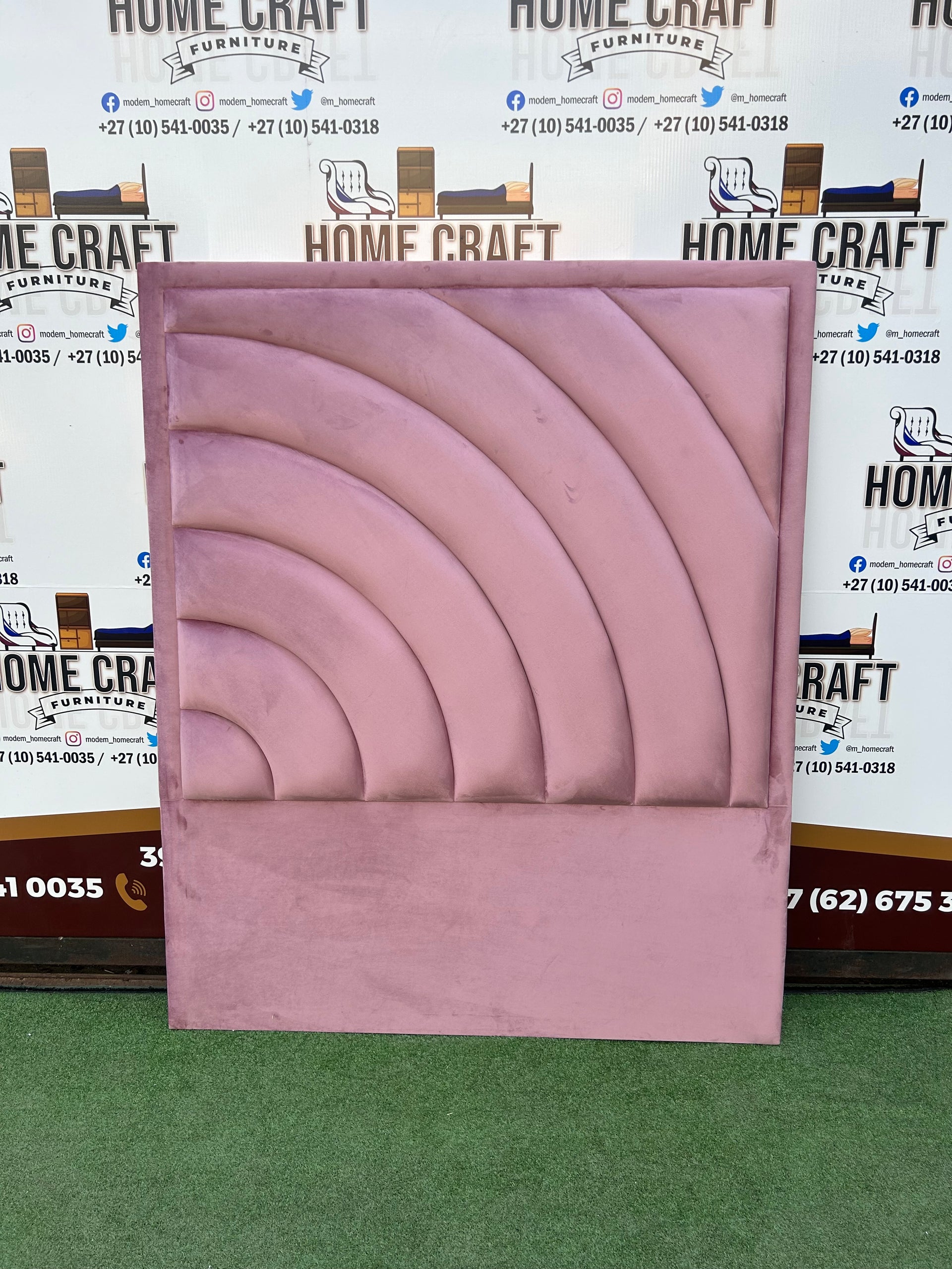 Double Headboard With Curved Panels - Pink