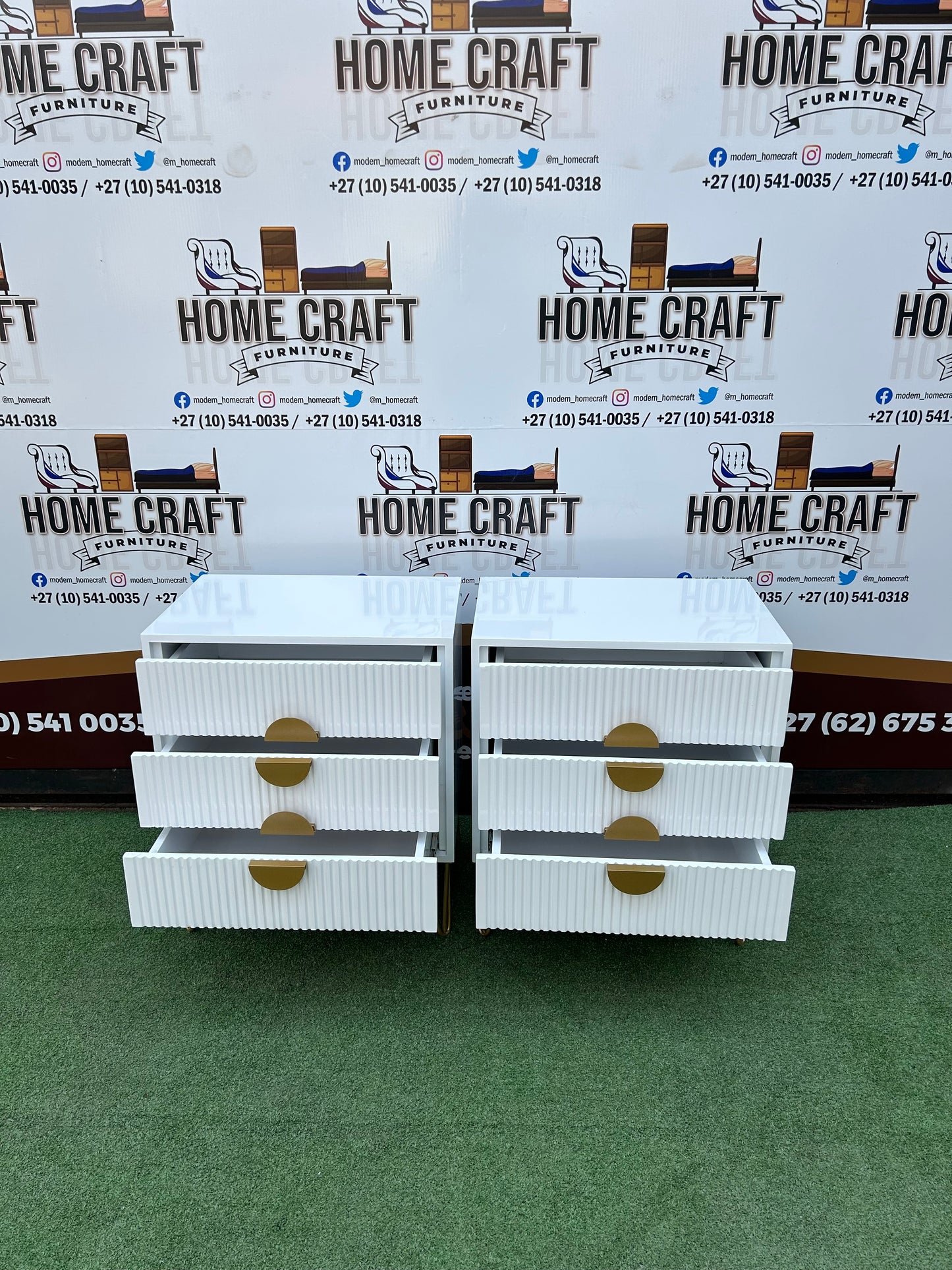 3 Drawer Pedestals x 2 - Moon Handles