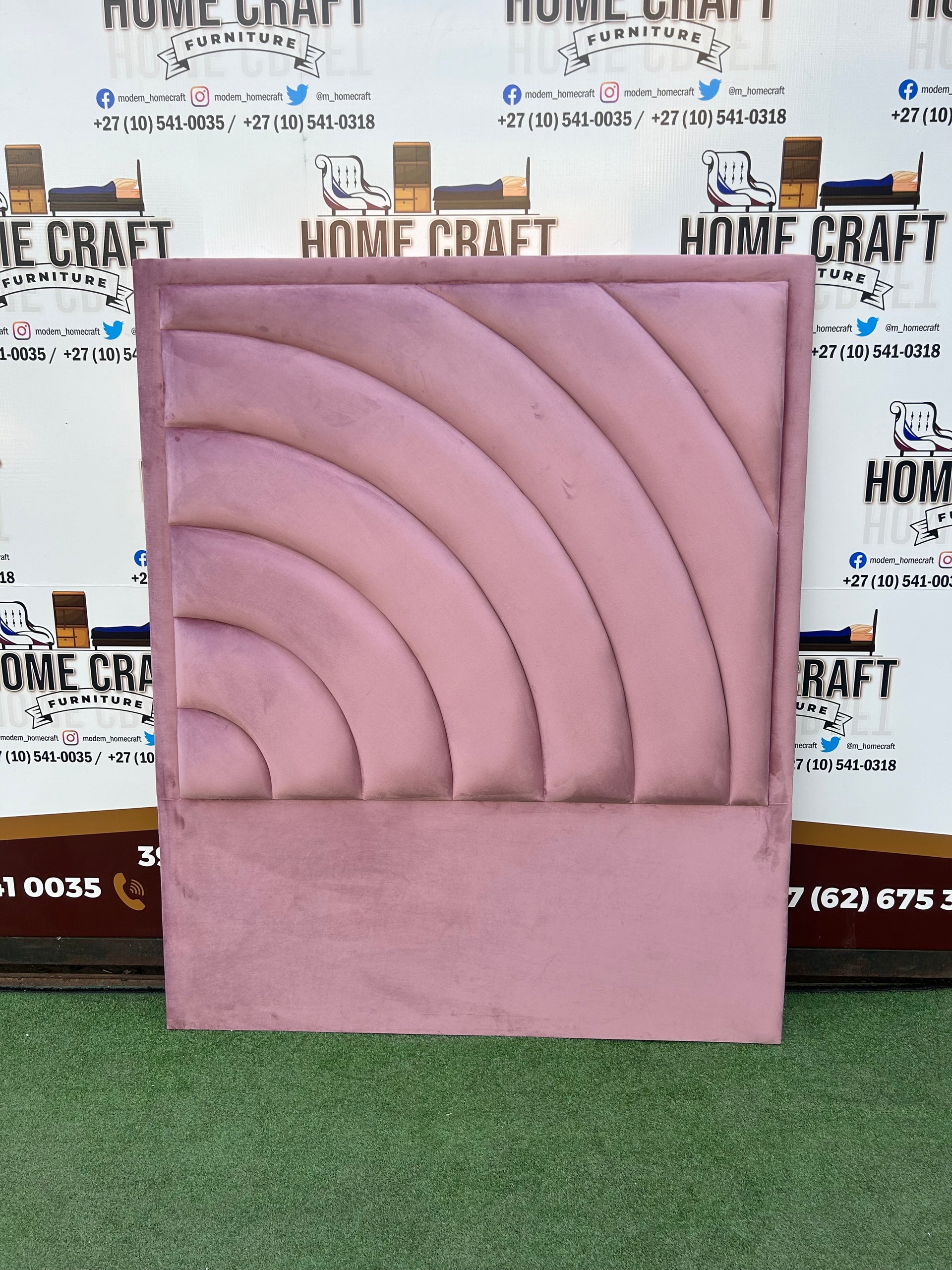 Double Headboard With Curved Panels - Pink