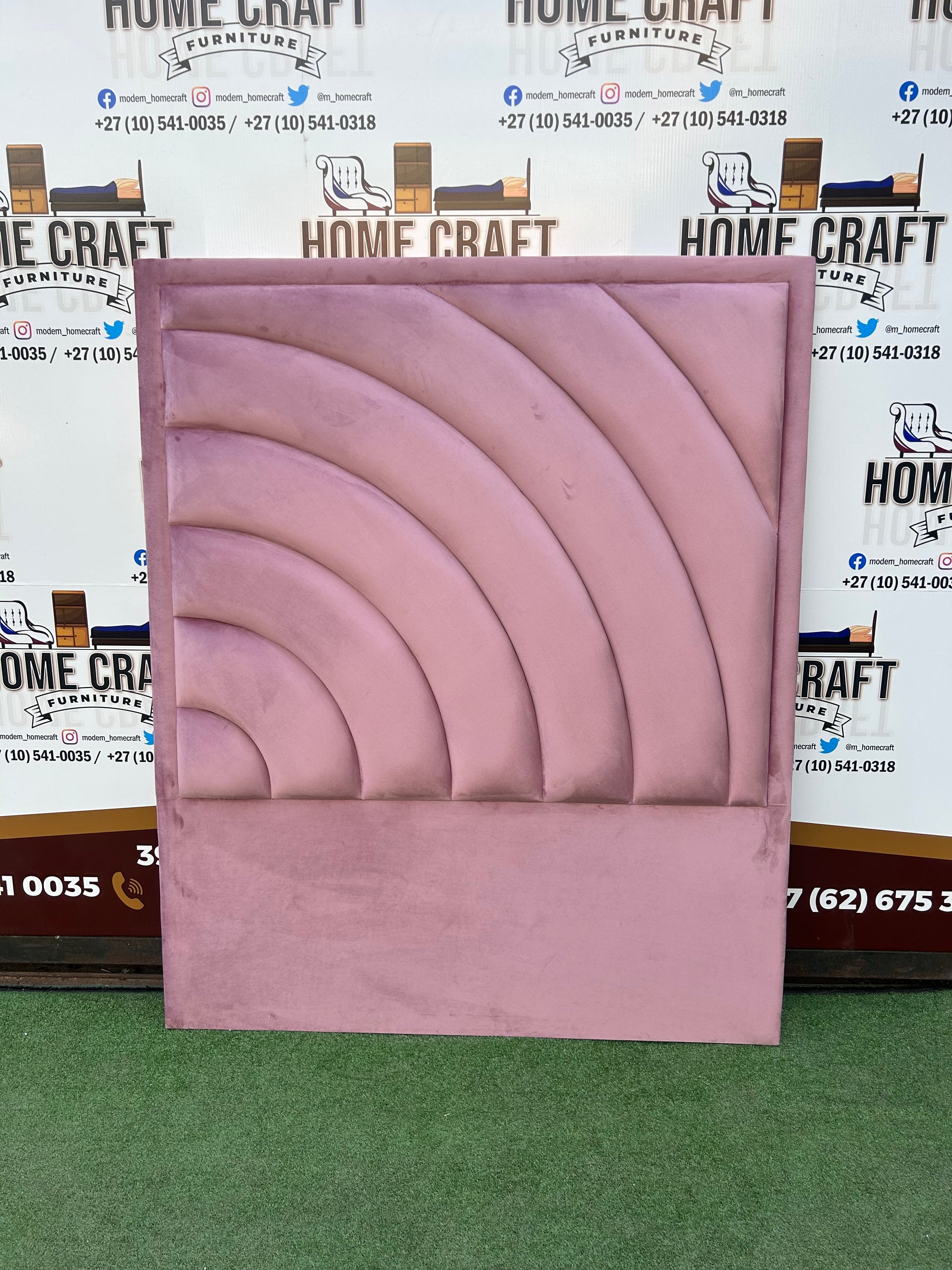 Double Headboard With Curved Panels - Pink