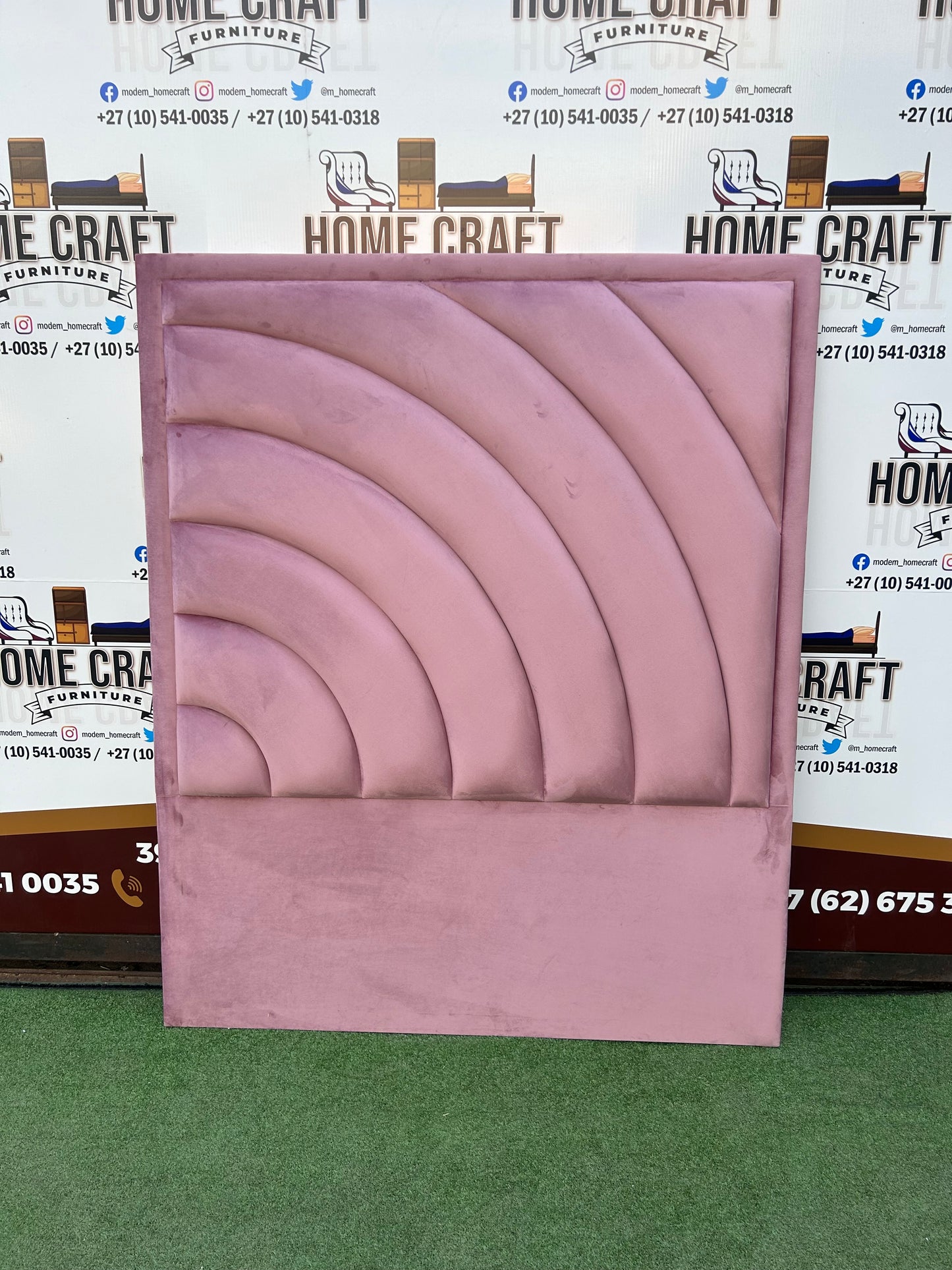Double Headboard With Curved Panels - Pink