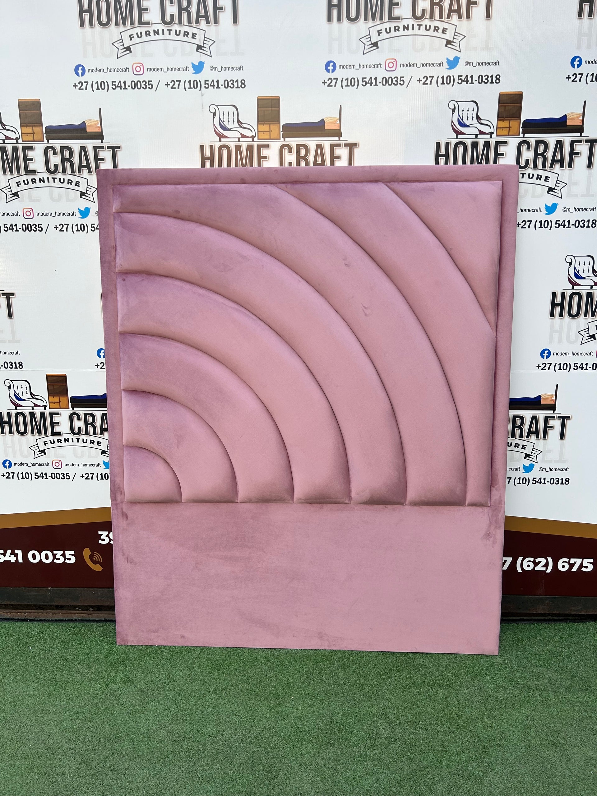 Double Headboard With Curved Panels - Pink