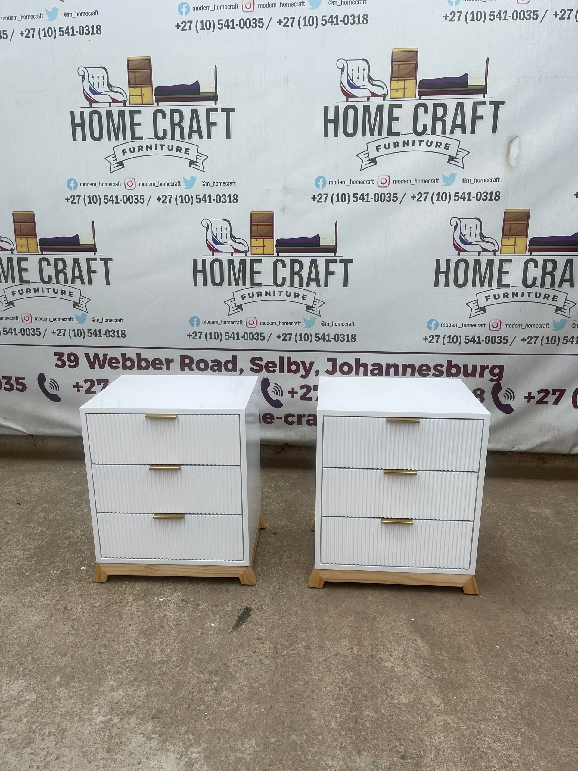3 Drawer Pedestals With Flat Handles, Lines Design & Pine Legs