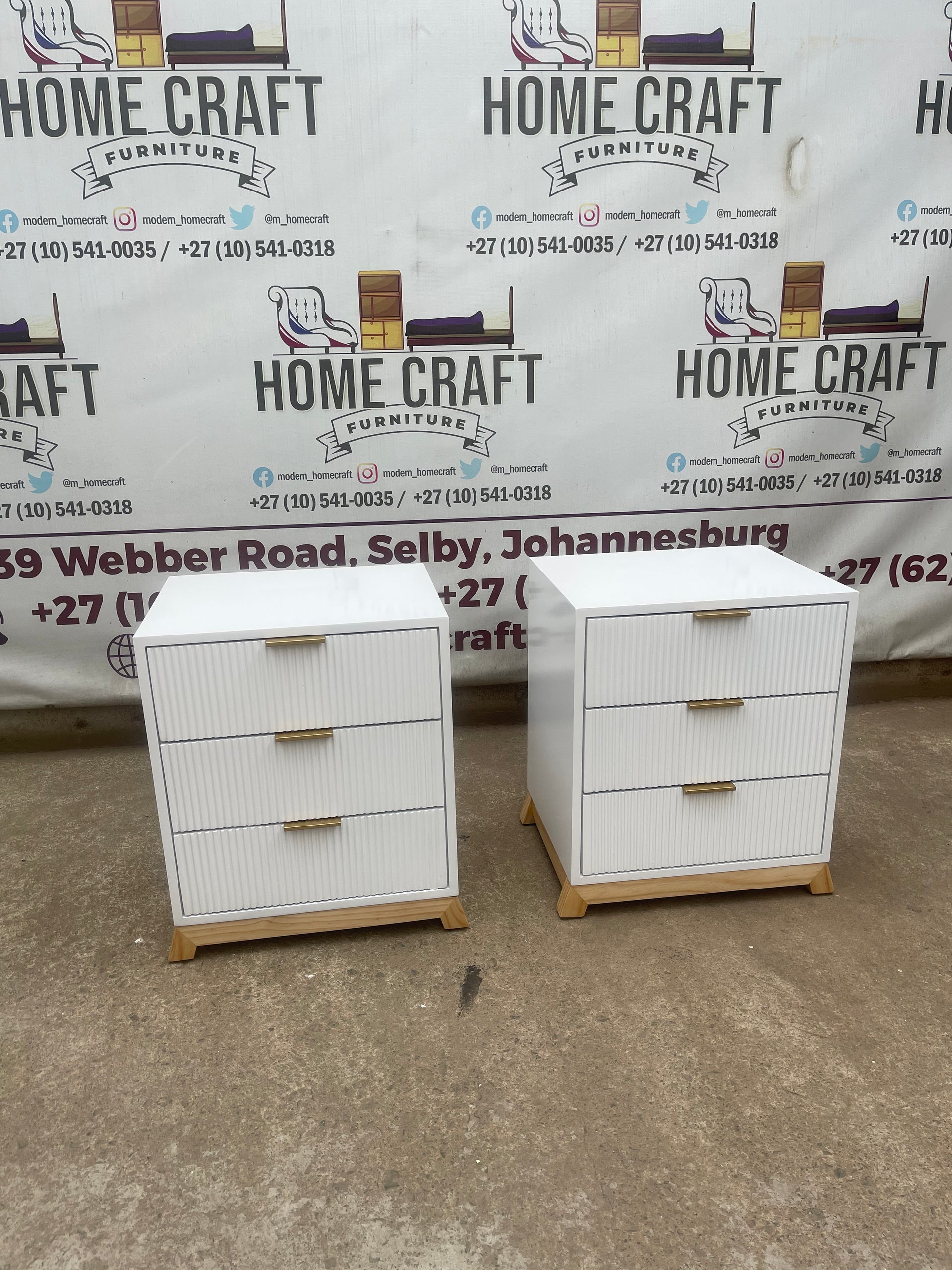 3 Drawer Pedestals With Flat Handles, Lines Design & Pine Legs