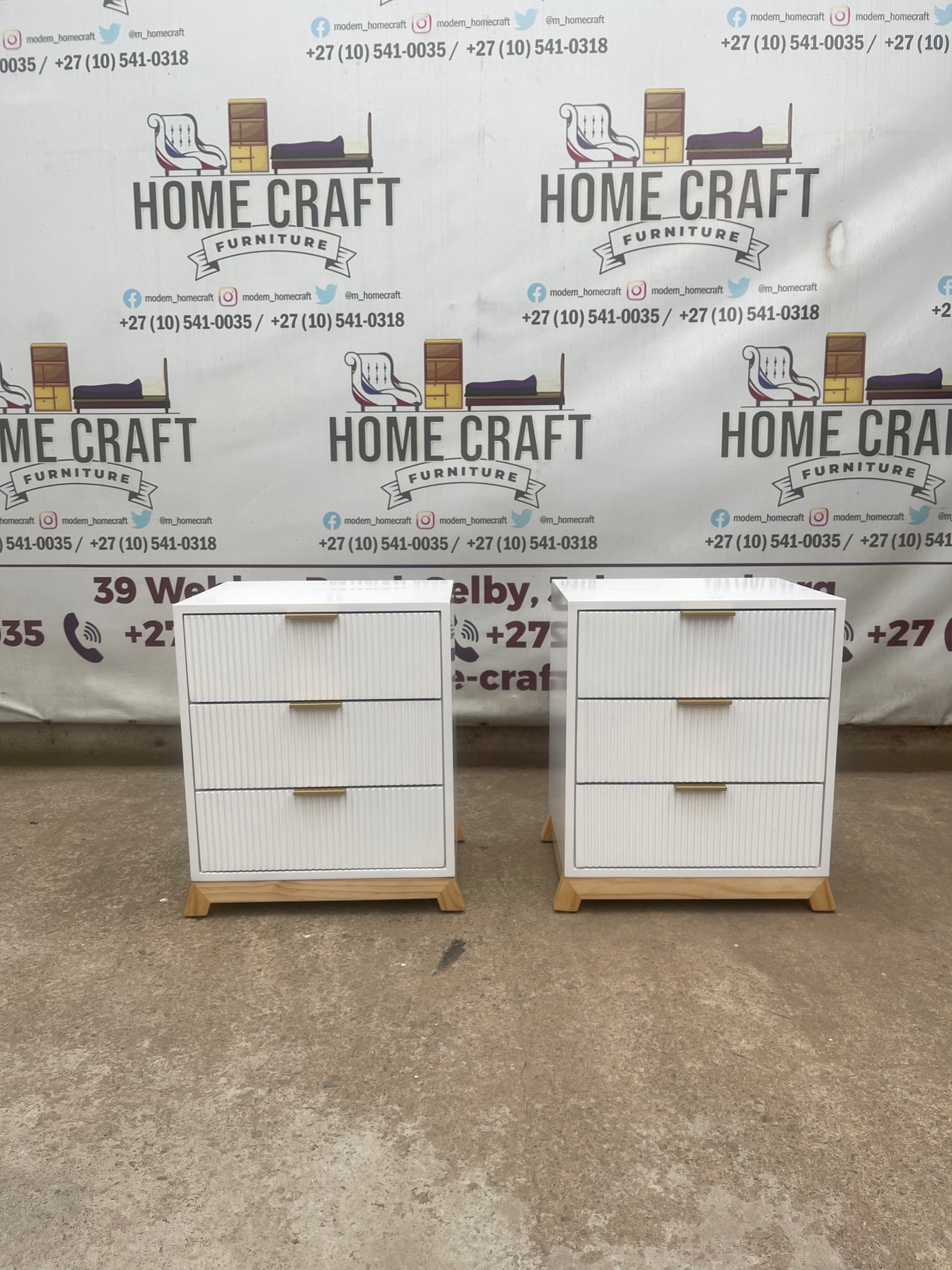 3 Drawer Pedestals With Flat Handles, Lines Design & Pine Legs