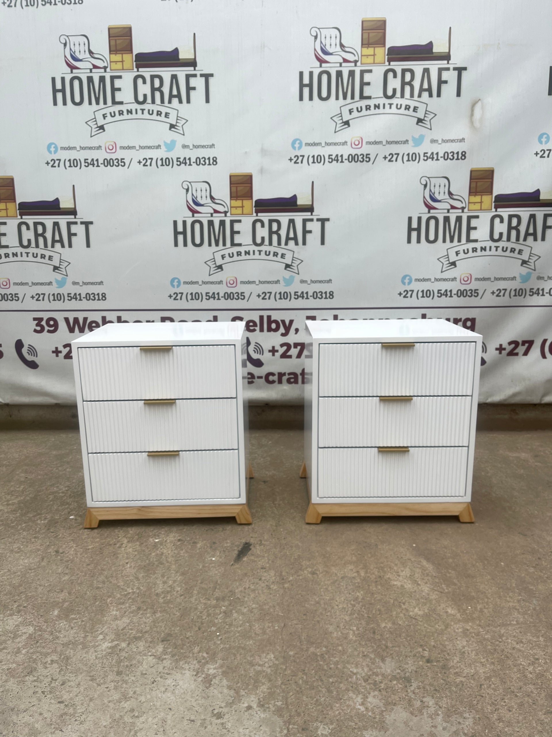 3 Drawer Pedestals With Flat Handles, Lines Design & Pine Legs