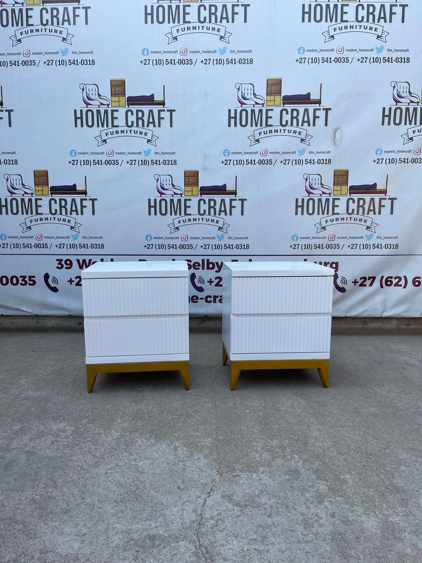 Lwazi- 2 Drawer Pedestals x 2 With Lines & Pine Legs (White)