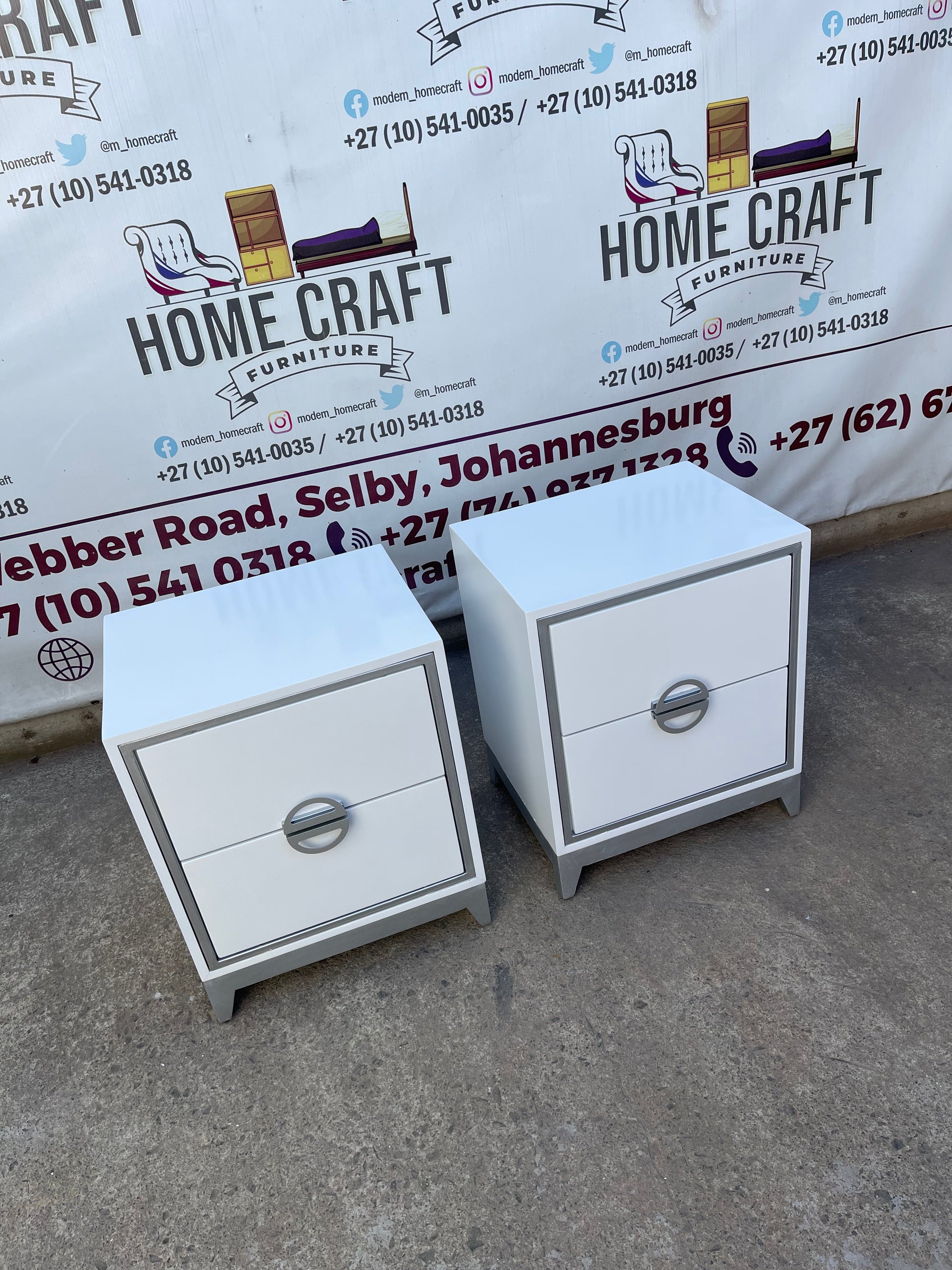 2 Drawer Pedestals With Moon Handles - Steel Face