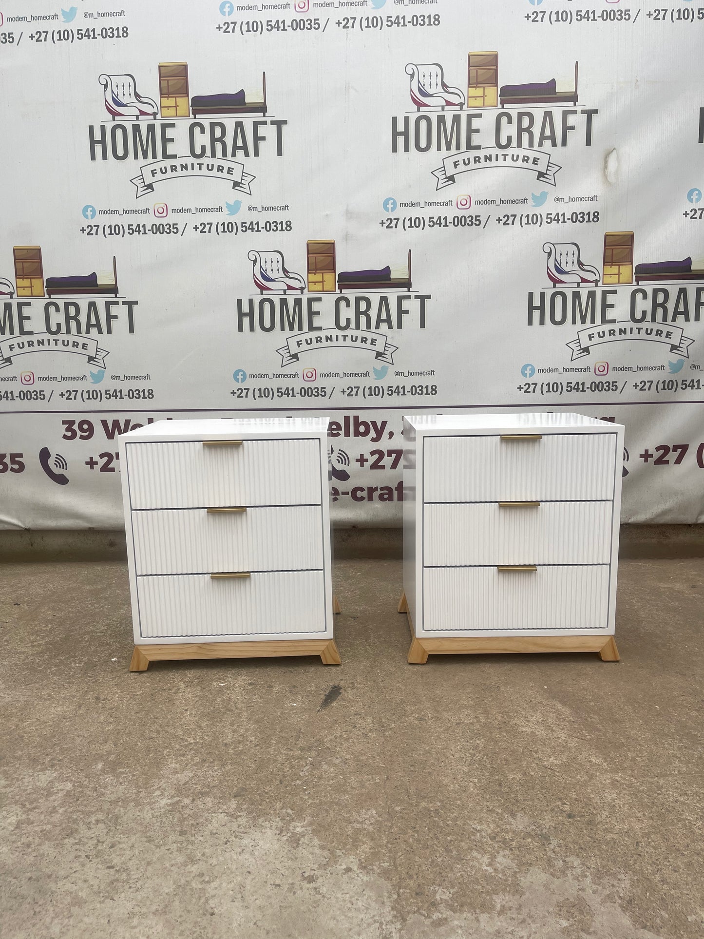 3 Drawer Pedestals With Flat Handles, Lines Design & Pine Legs