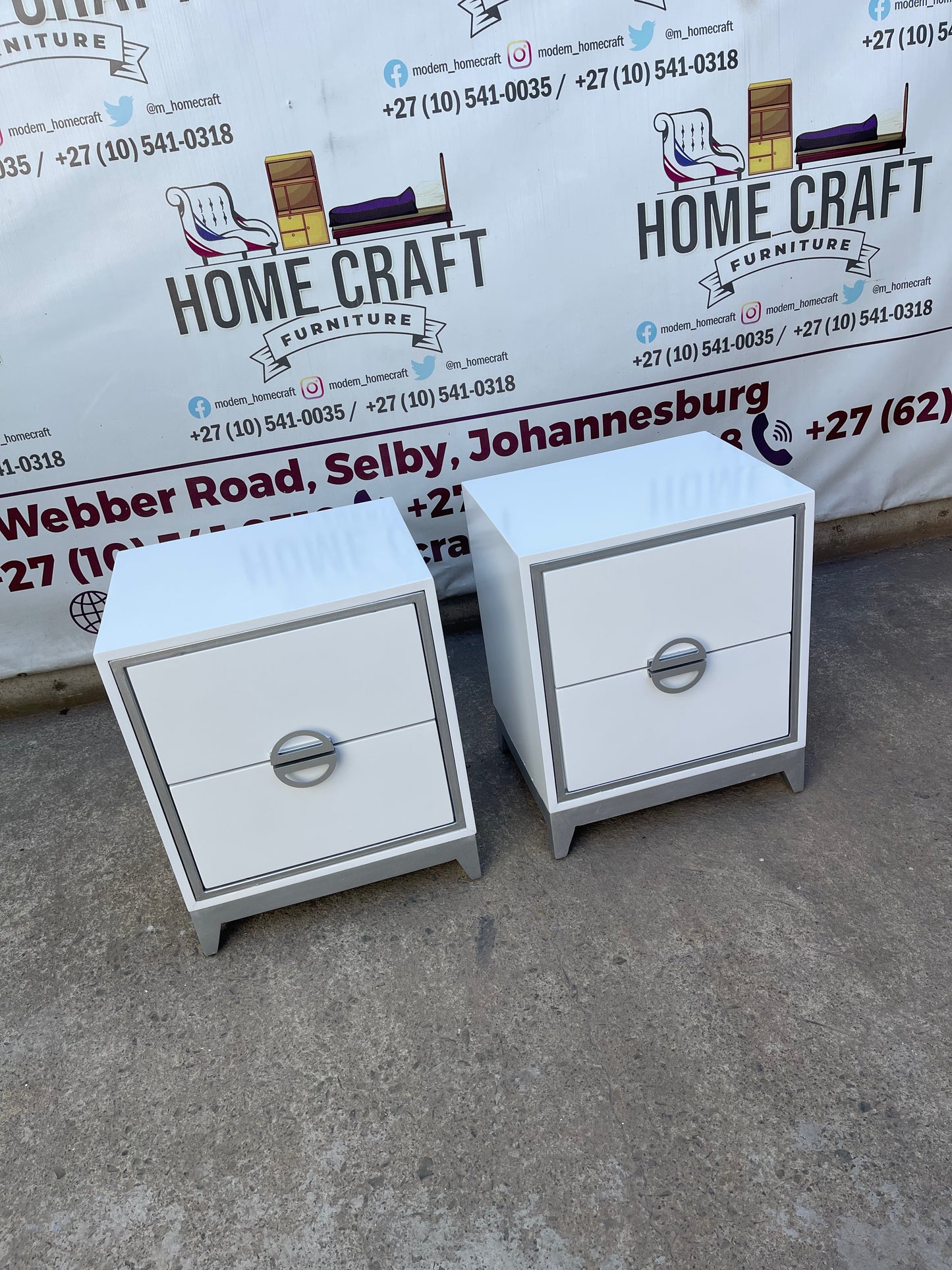 2 Drawer Pedestals With Moon Handles - Steel Face