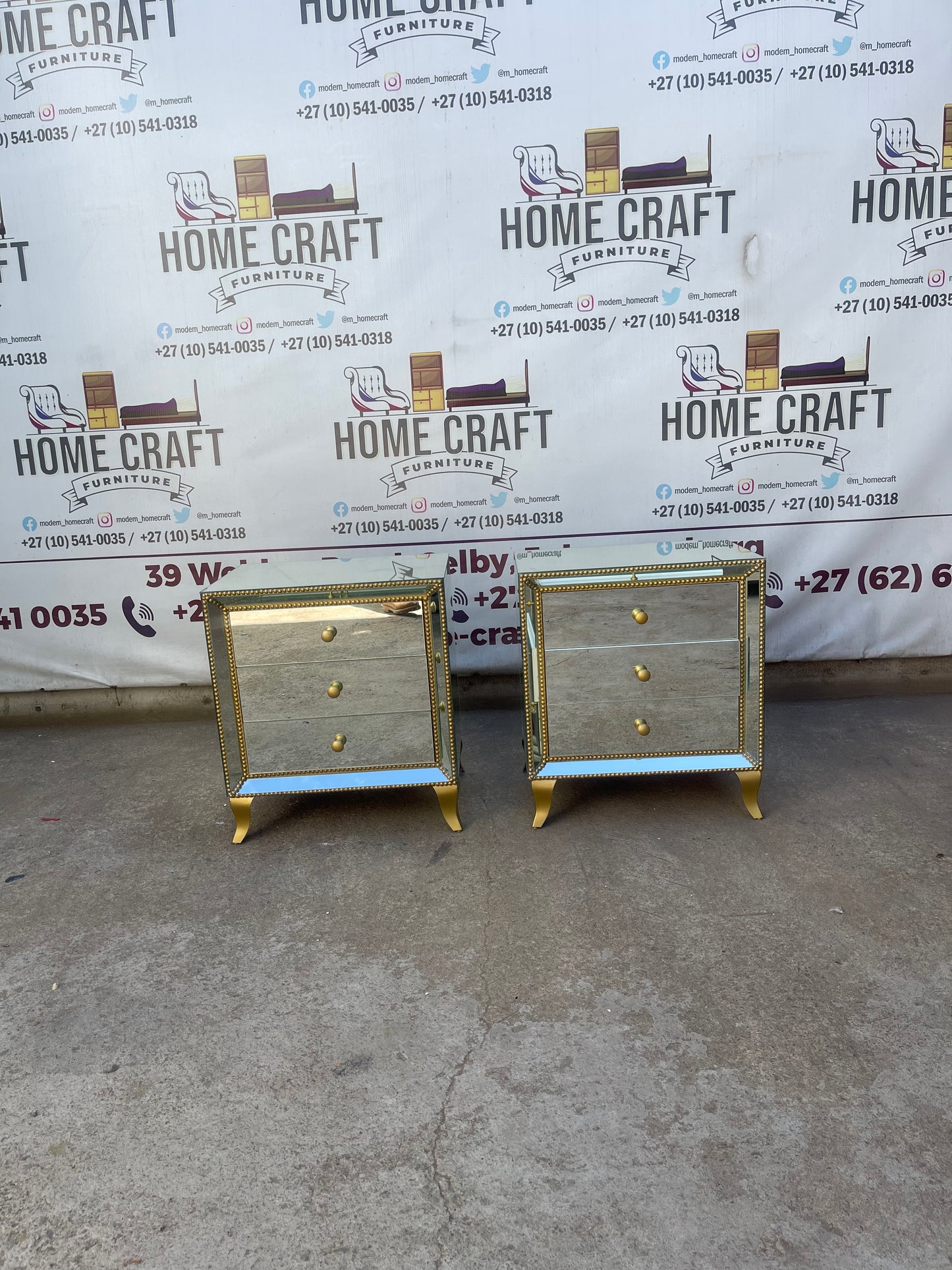 Face In - 3 Drawer Mirror Pedestals With Gold Studs