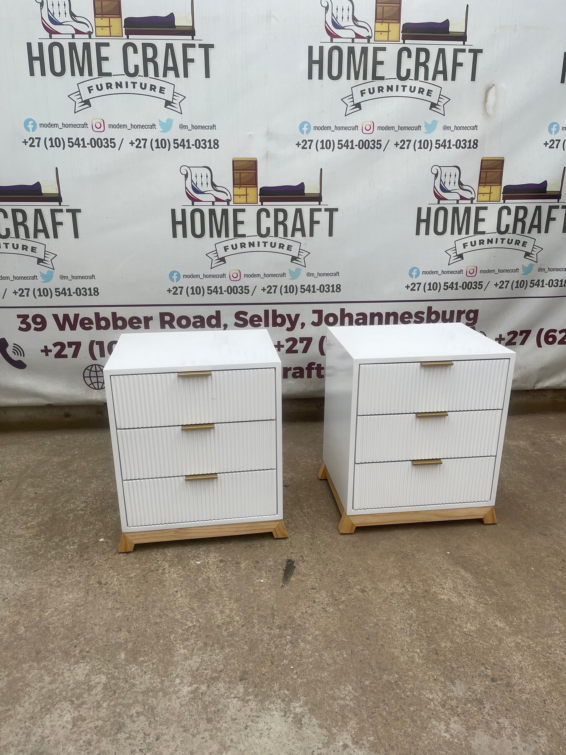 3 Drawer Pedestals With Flat Handles, Lines Design & Pine Legs