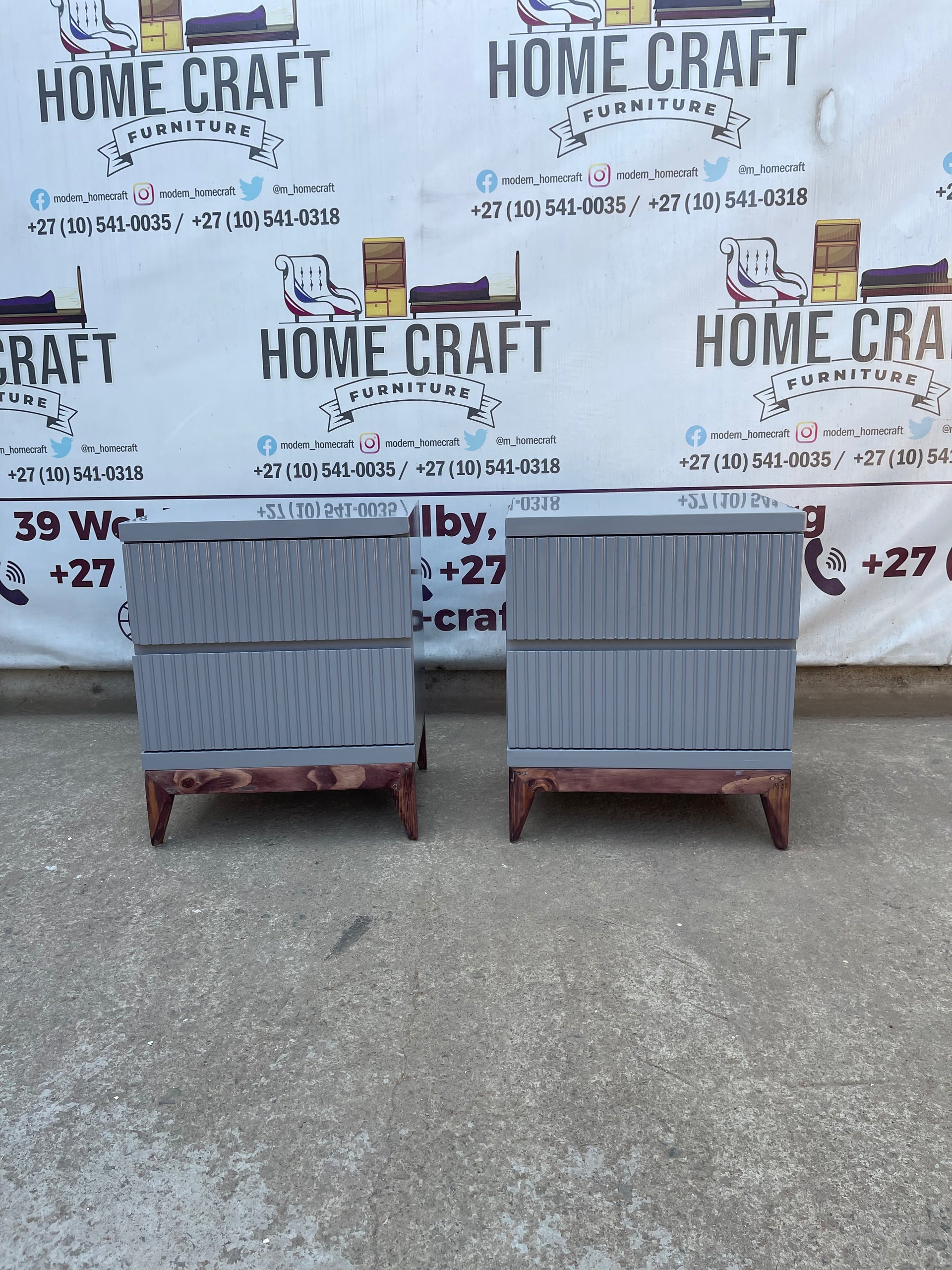 Lwazi- 2 Drawer Pedestals x 2 With Lines & Pine Legs (Grey)