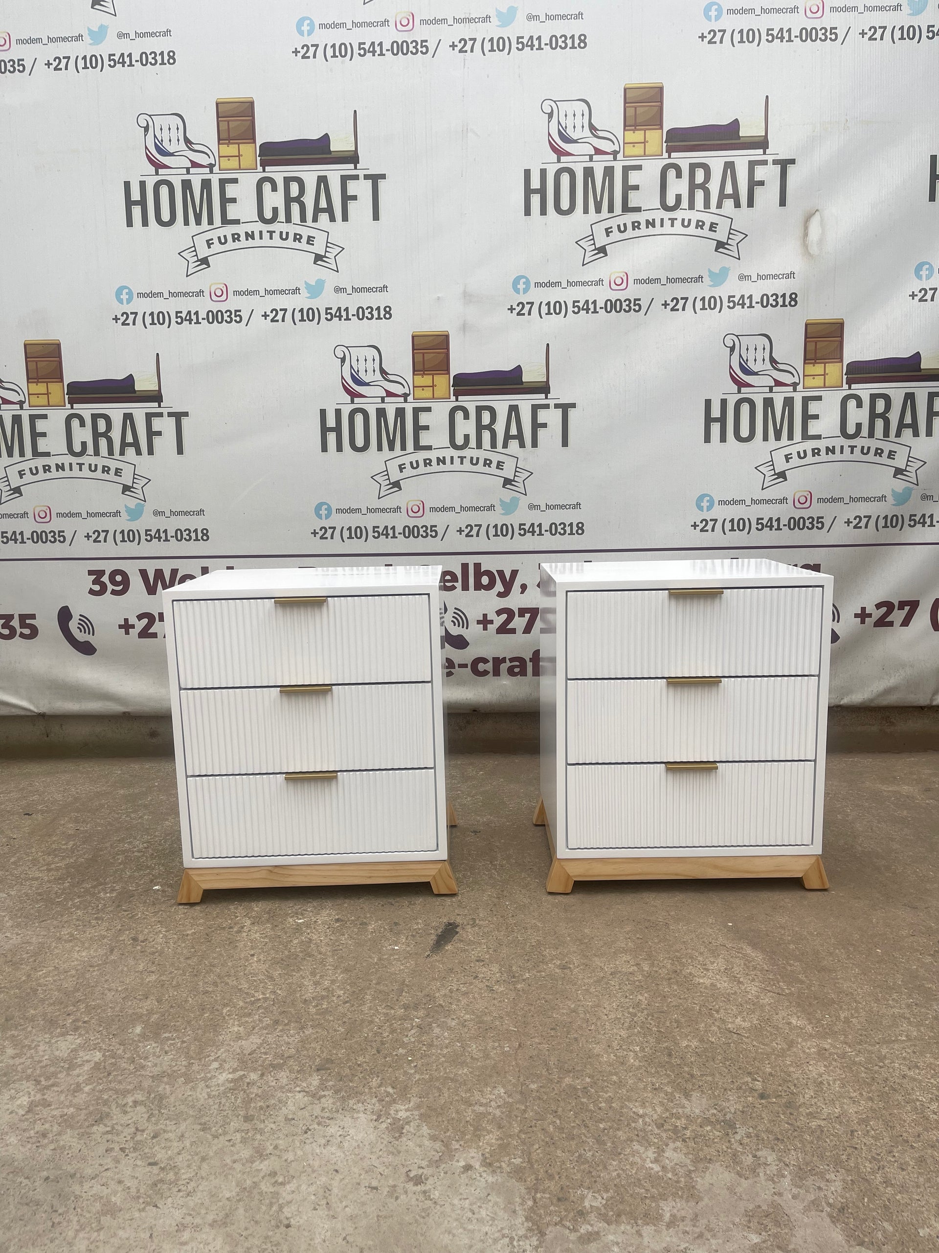 3 Drawer Pedestals With Flat Handles, Lines Design & Pine Legs