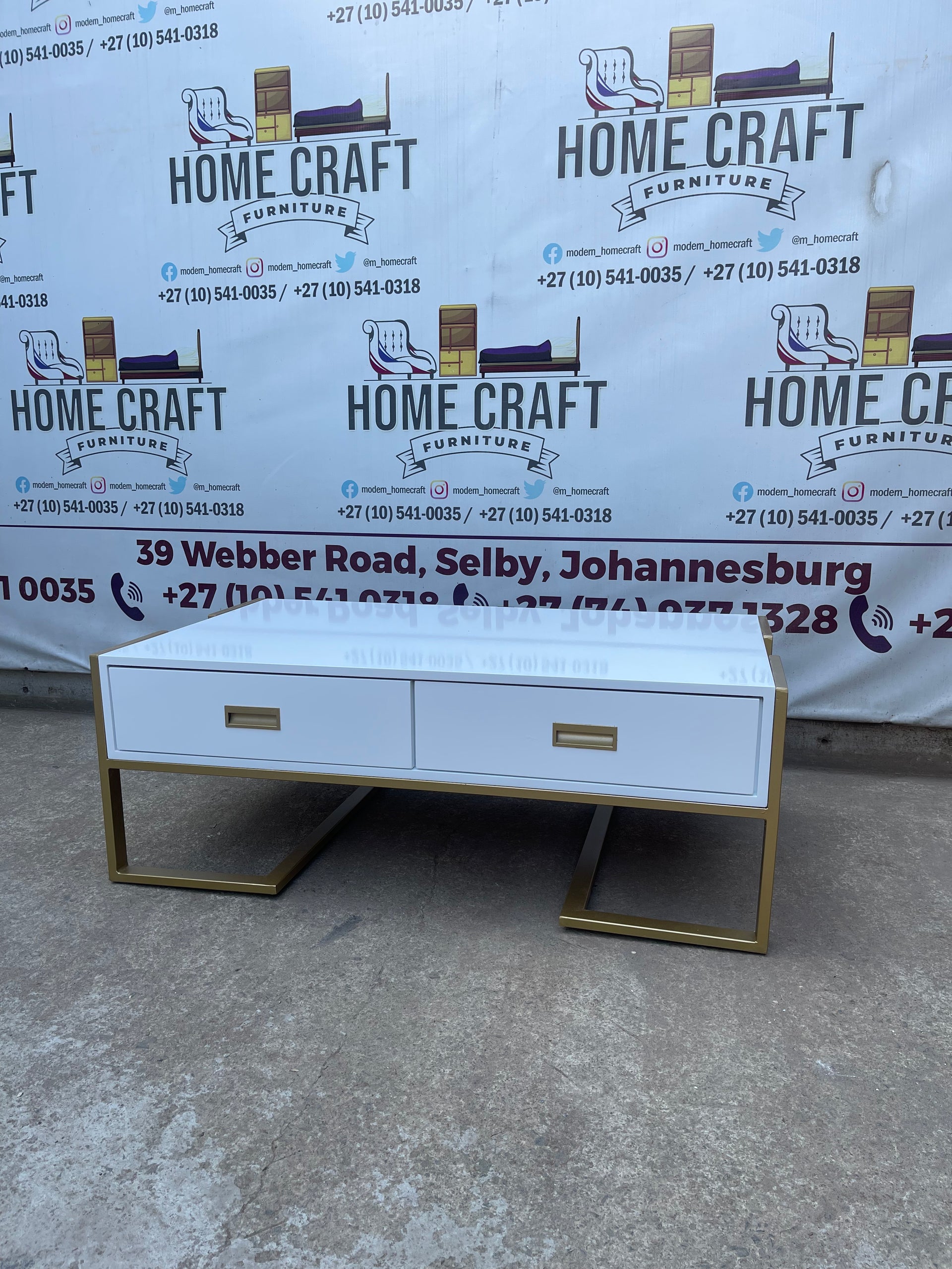 2 Drawer Coffee Table With Gold Frame