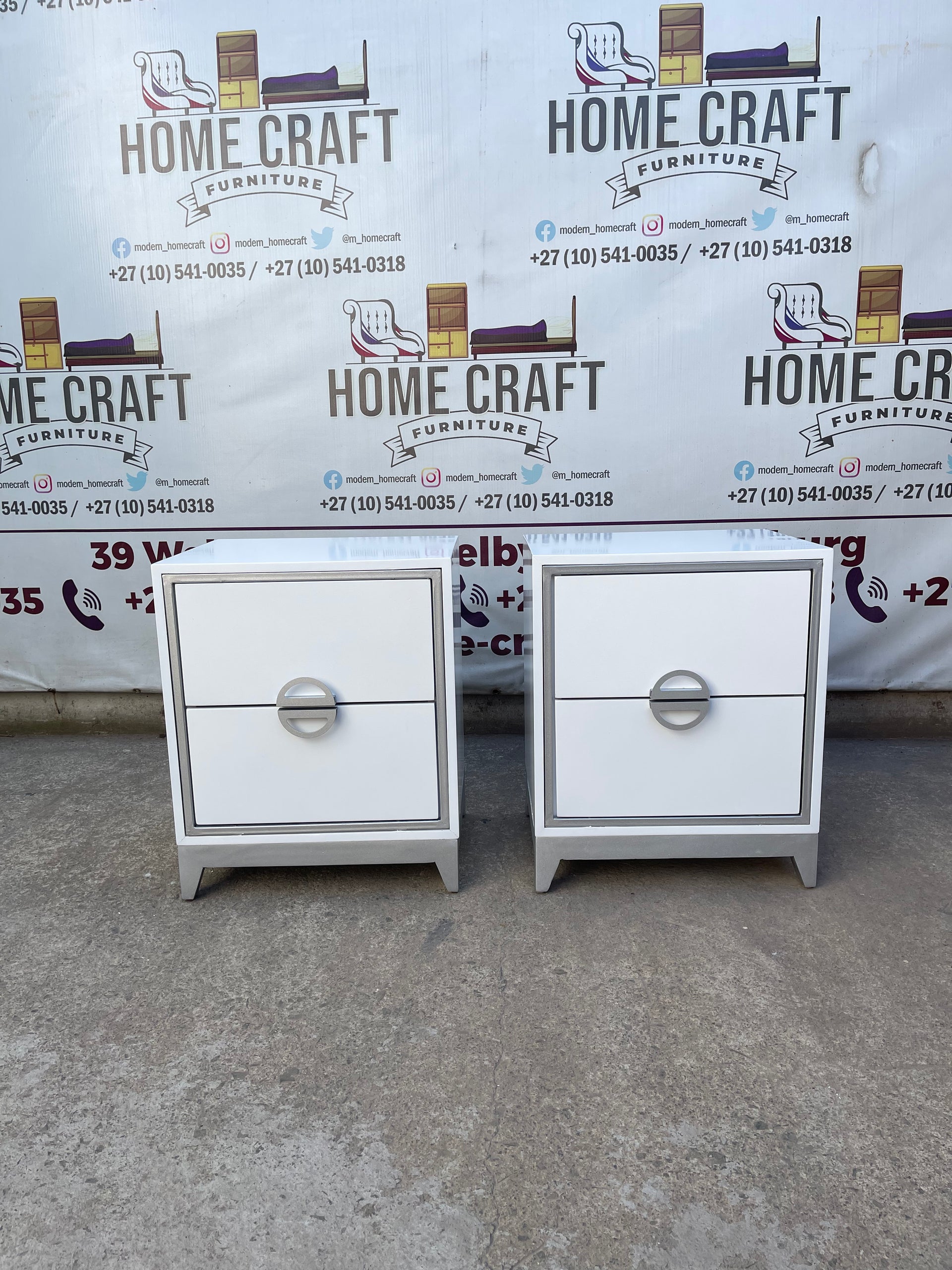 2 Drawer Pedestals With Moon Handles - Steel Face