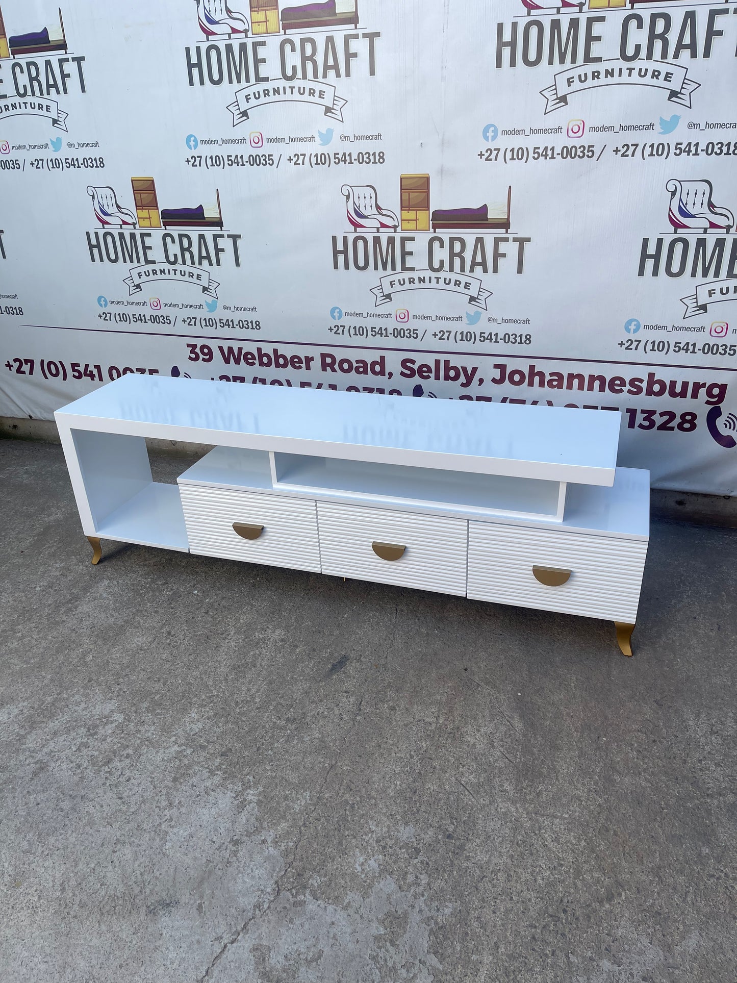 Left Sub Hoover Tv Stand - Half Moon Handles