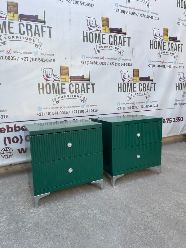2 Drawer Pedestals With Lines & Silver Legs - Green