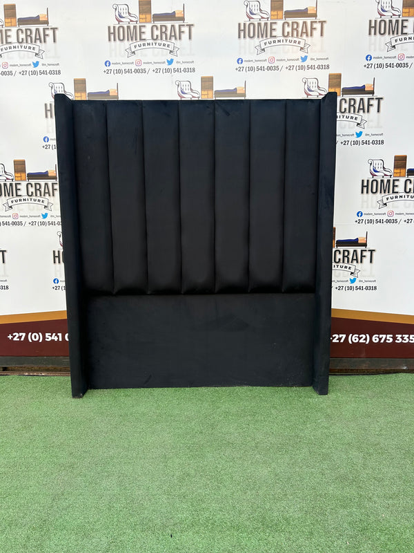 Queen Straight Panels Headboard With Wings - Black
