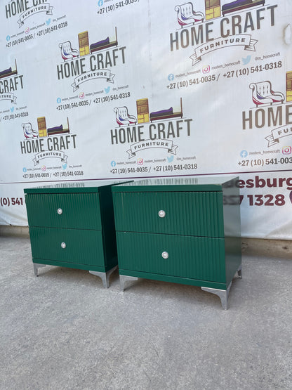 2 Drawer Pedestals With Lines & Silver Legs - Green