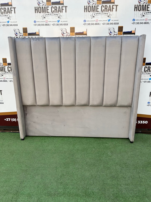 King Straight Panels Headboard With Wings - Light Grey