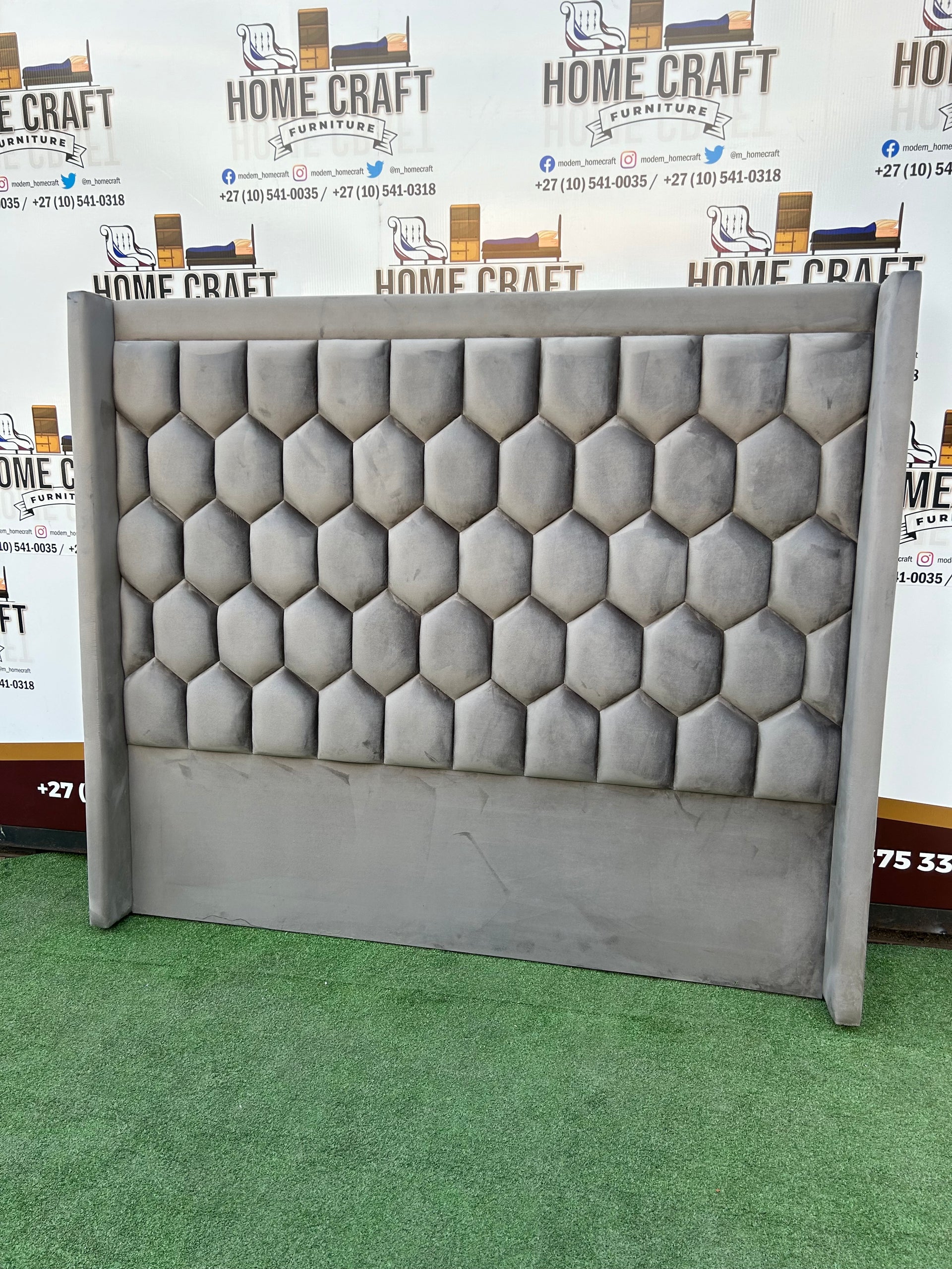 Queen Headboard Honeycomb - With Wings Grey