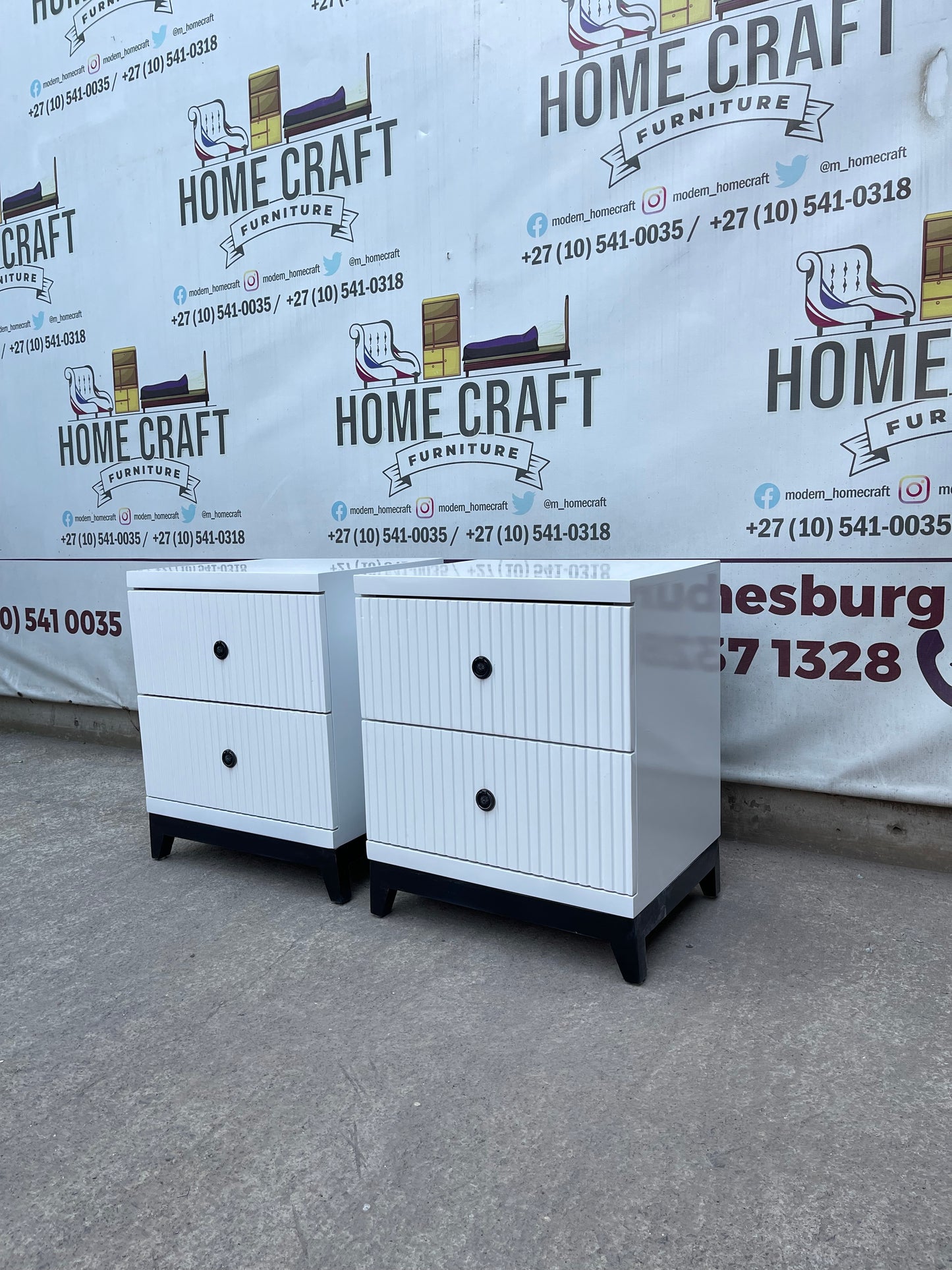 2 Drawer Pedestals With Lines & Pine Legs