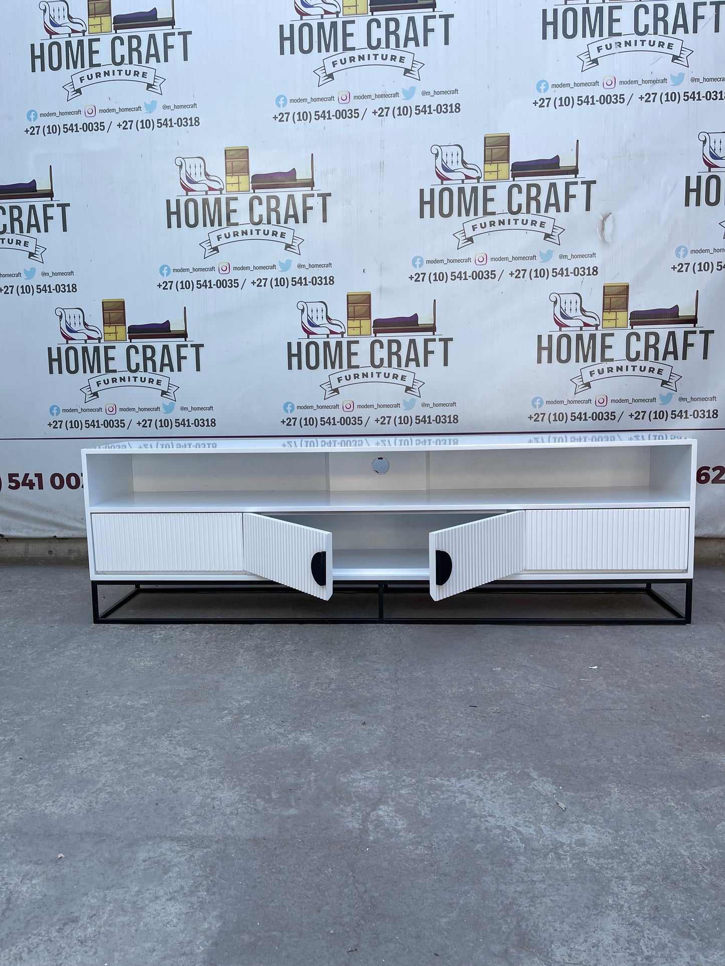 Linda - 2 Drawer & 2 Doors Tv Stand - With Centre Shelves - White & Black