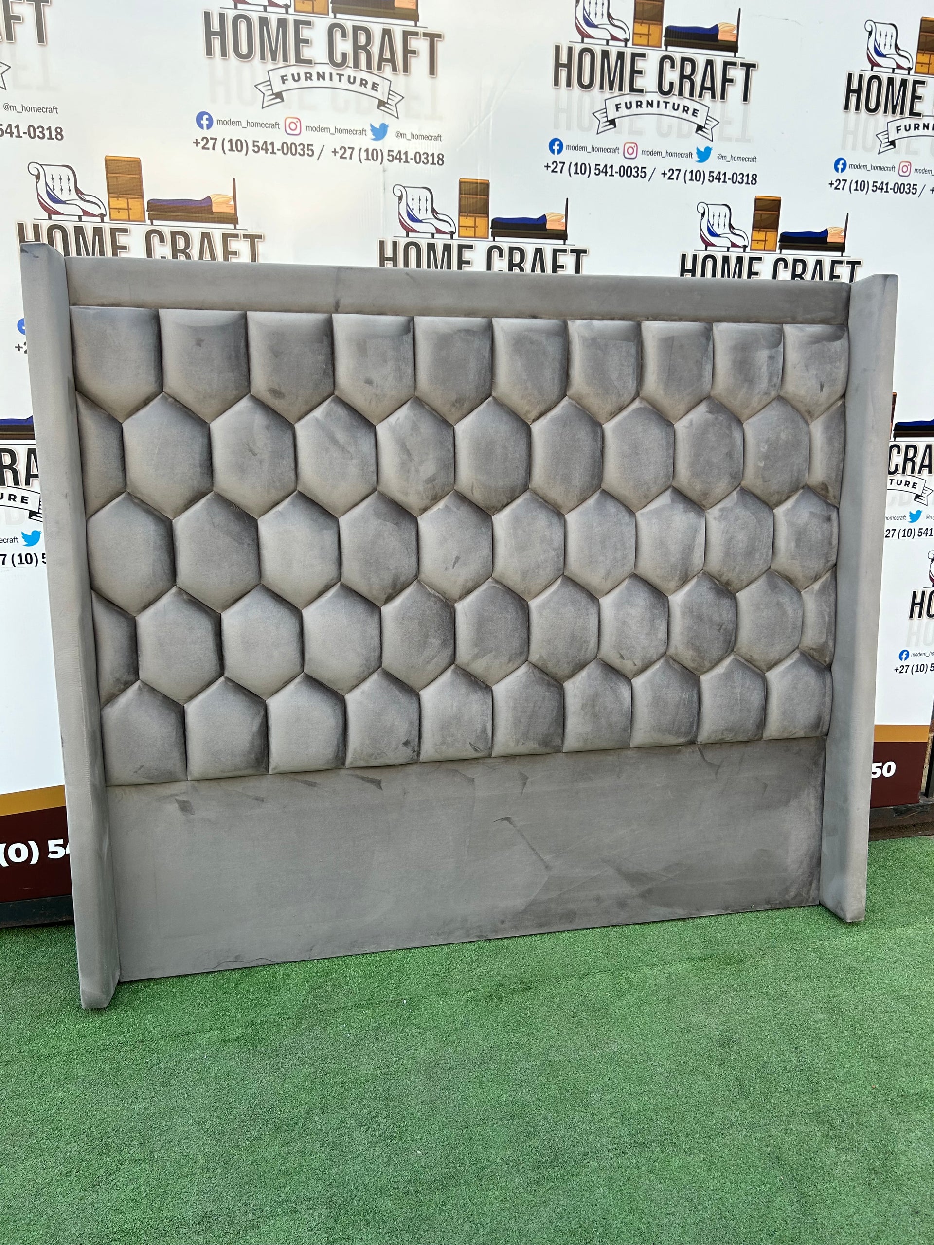 Queen Headboard Honeycomb - With Wings Grey