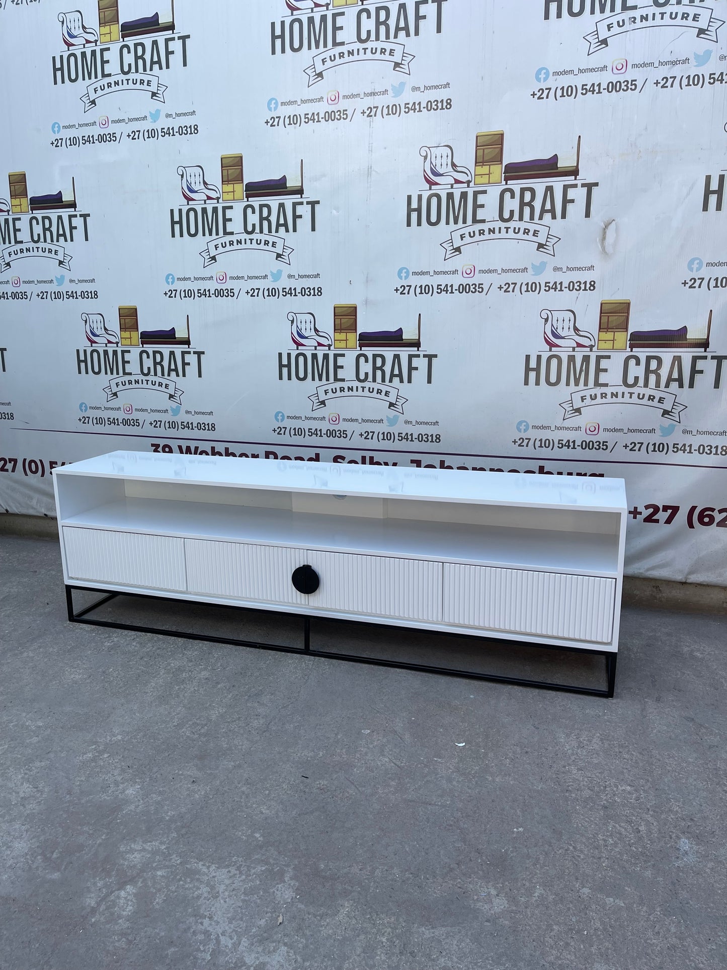 Linda - 2 Drawer & 2 Doors Tv Stand - With Centre Shelves - White & Black