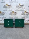 2 Drawer Pedestals With Lines & Silver Legs - Green