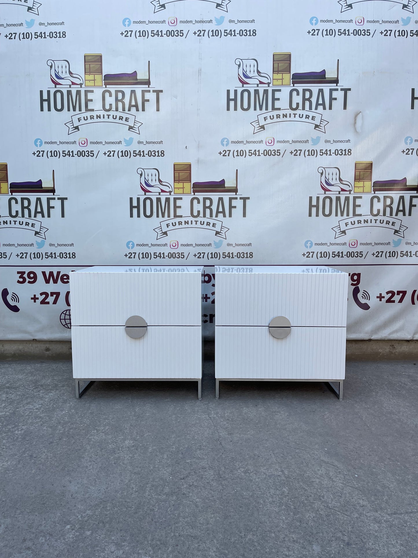 2 Drawer Pedestals With Lines & Moon Handles