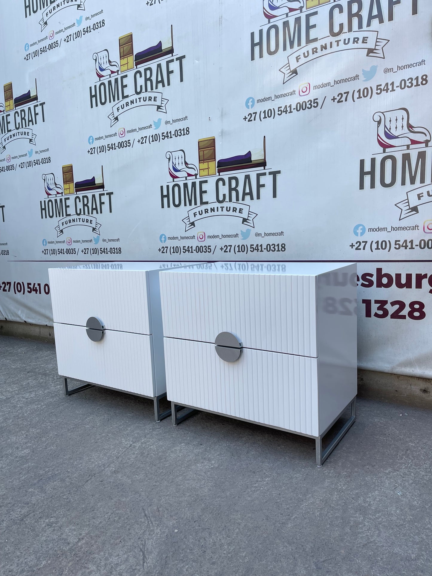 2 Drawer Pedestals With Lines & Moon Handles