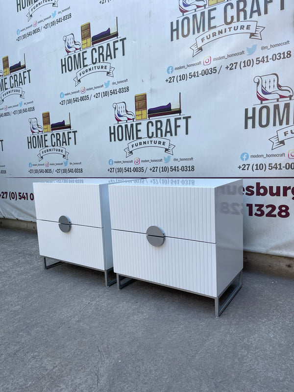 2 Drawer Pedestals With Lines & Moon Handles