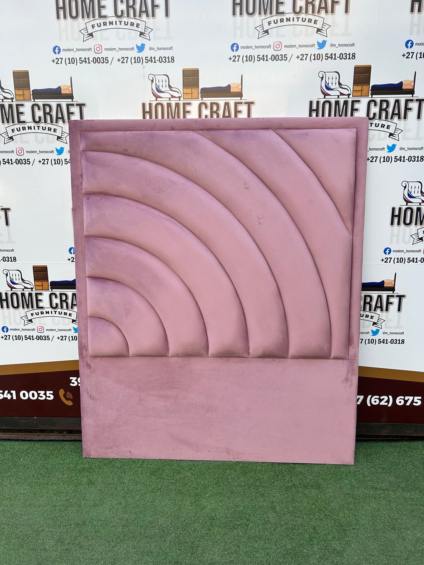 Double Headboard With Curved Panels  - Pink