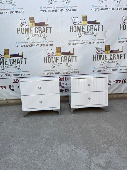 2 Drawer Pedestals With Lines & Silver Legs - White