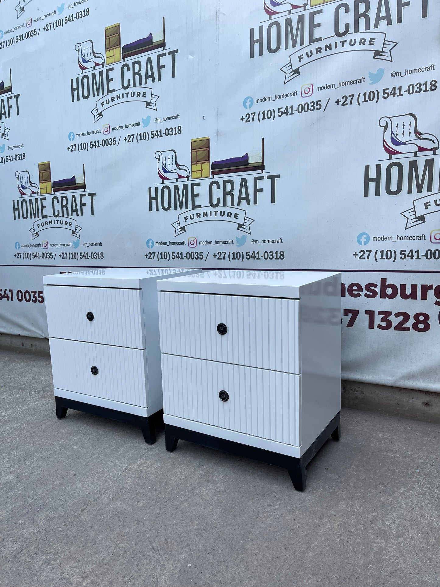 2 Drawer Pedestals With Lines & Pine Legs