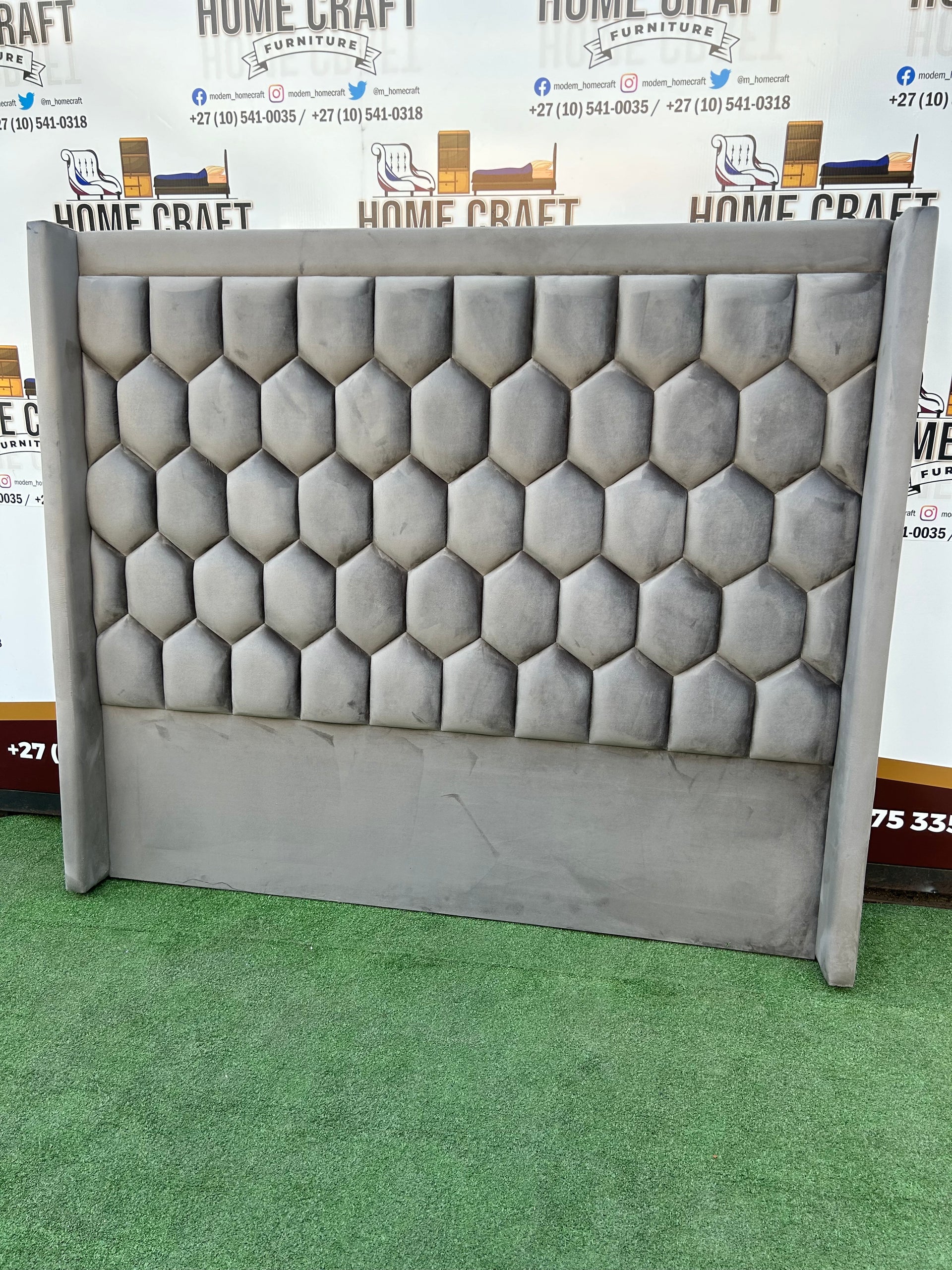 Queen Headboard Honeycomb - With Wings Grey