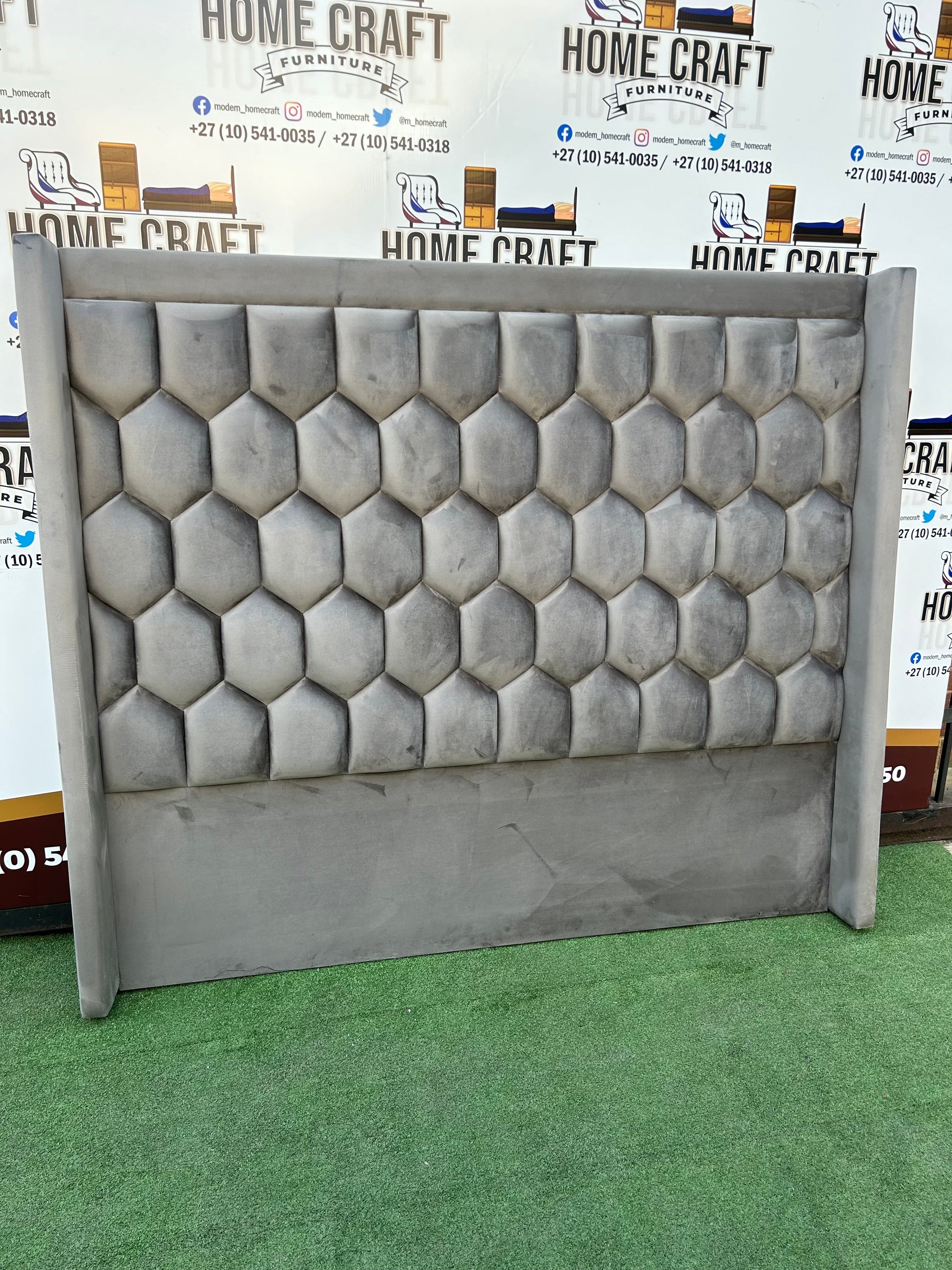 Queen Headboard Honeycomb - With Wings Grey