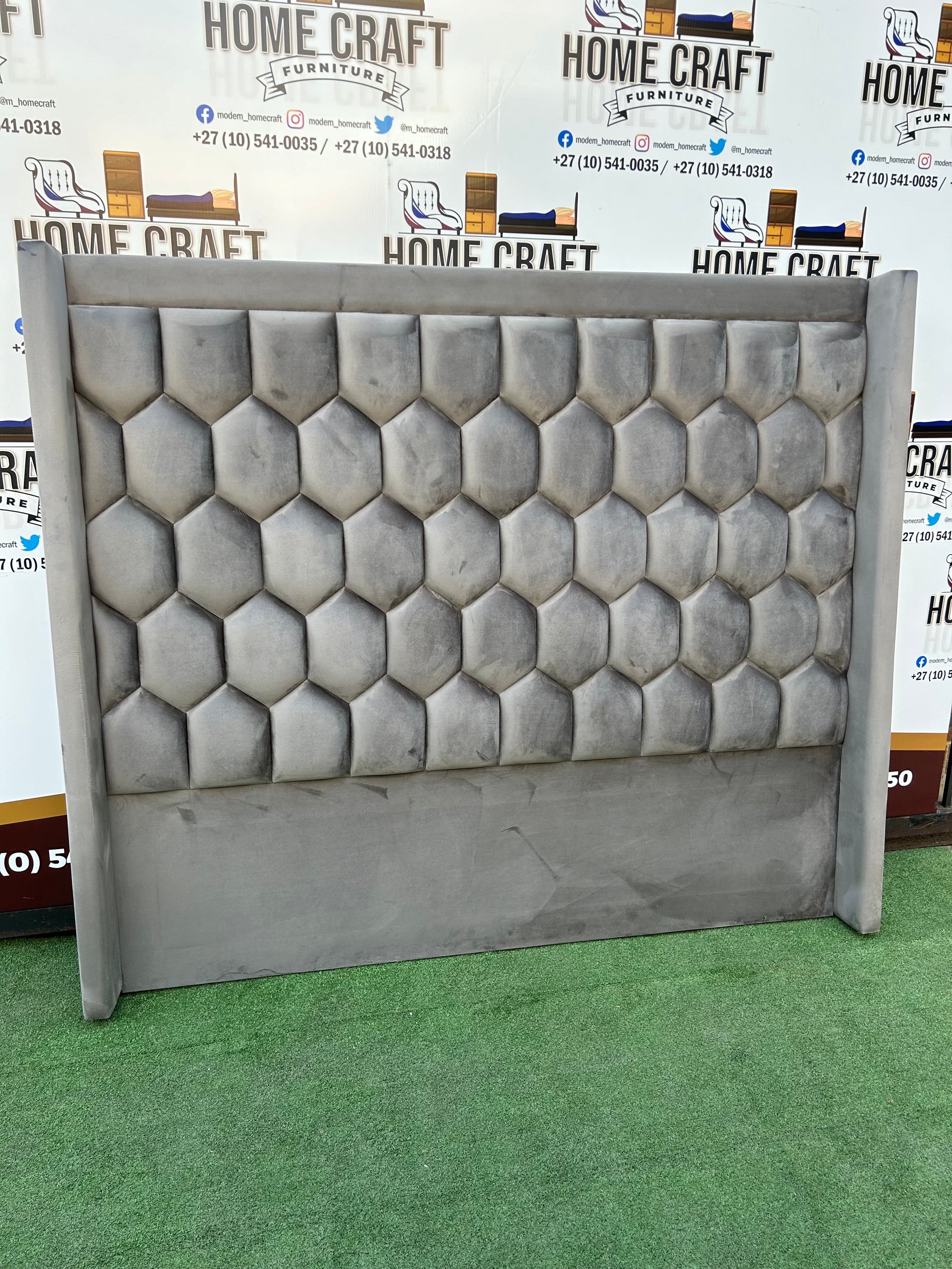 Queen Headboard Honeycomb - With Wings Grey