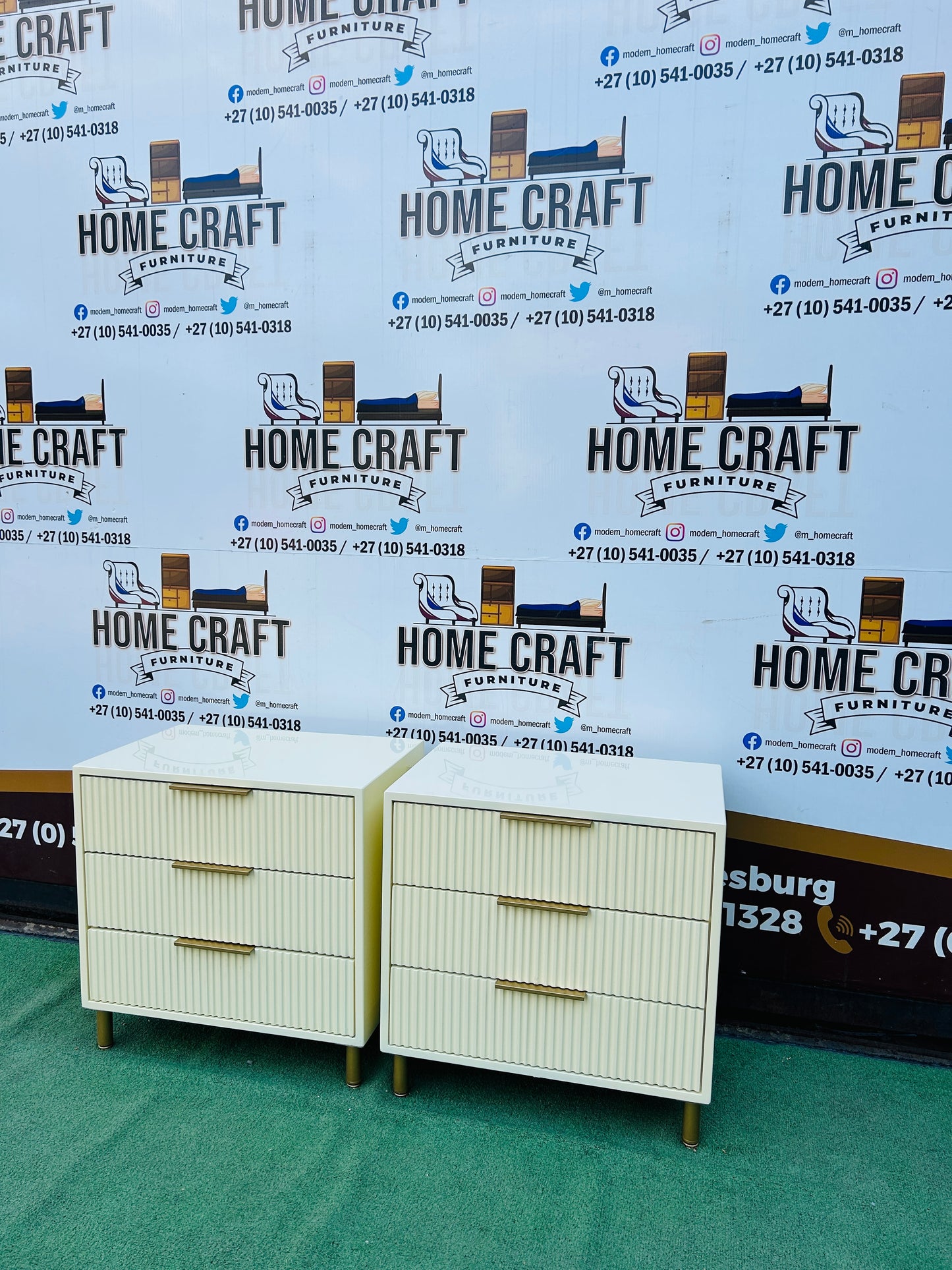 Vuyo - 3 Drawer Pedestals - Cream & Gold