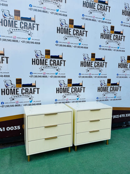 Vuyo - 3 Drawer Pedestals - Cream & Gold