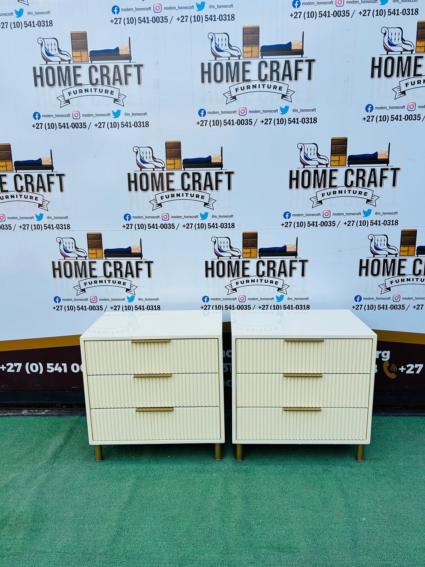 Vuyo - 3 Drawer Pedestals - Cream & Gold