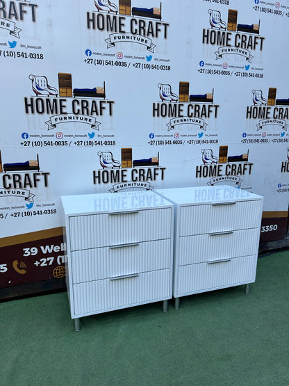 Vuyo 3 Drawer Pedestals - White & Silver