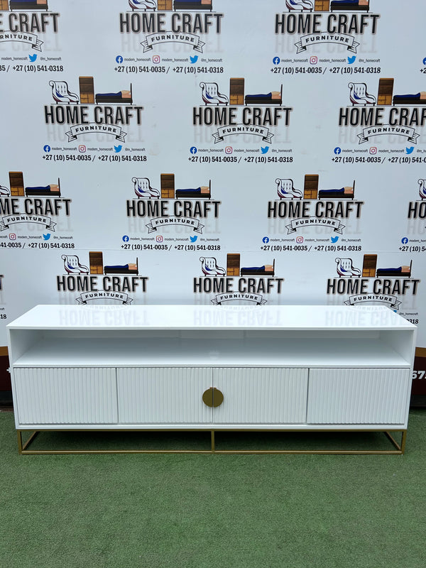 Linda - 2 Drawer & 2 Doors Tv Stand - With Centre Shelves - White & Gold