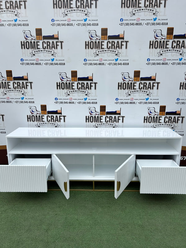 Linda - 2 Drawer & 2 Doors Tv Stand - With Centre Shelves - White & Gold