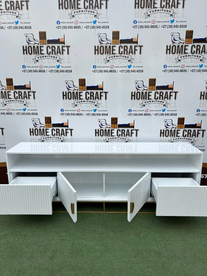 Linda - 2 Drawer & 2 Doors Tv Stand - With Centre Shelves - White & Gold