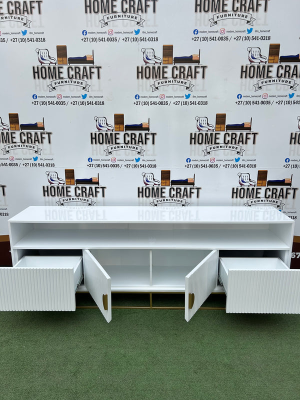 Linda - 2 Drawer & 2 Doors Tv Stand - With Centre Shelves - White & Gold