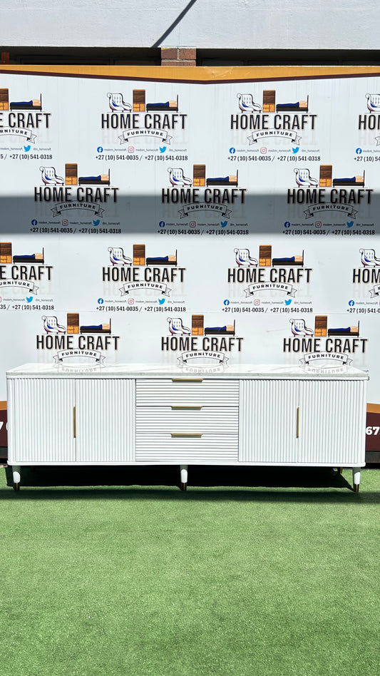 4 Doors and 3 Drawer Tv Stand With Marble Top